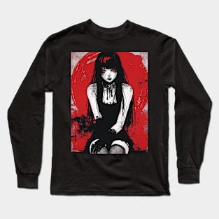 Gothic Anime Girl Dark Drawing Long Sleeve T-Shirt